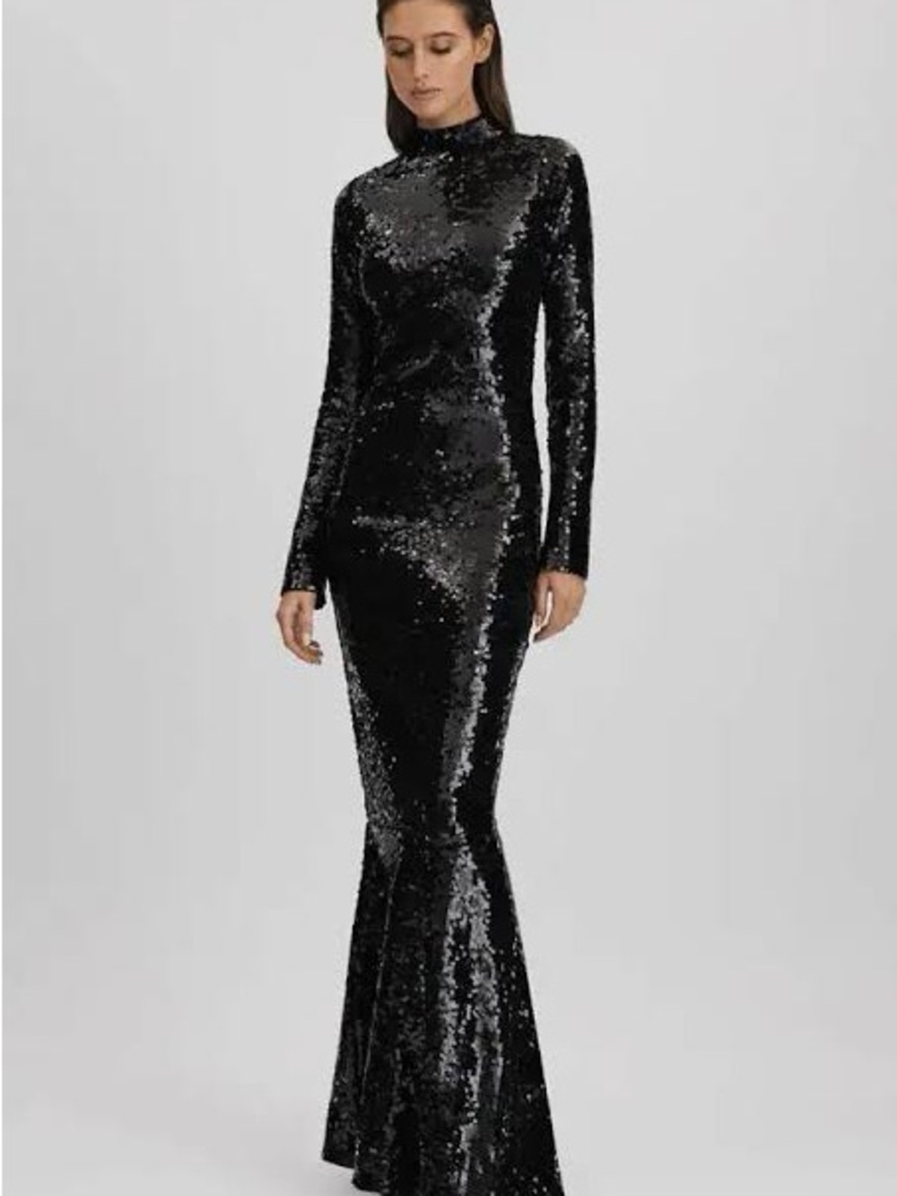 Good American Black Sequin Long Sleeve Mermaid Gown